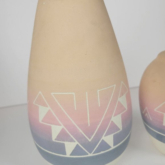 Vtg Native American Pottery Vases Set of Two Signed Sioux Jar Southwestern - Picture 2 of 11
